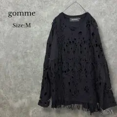 ゴム gomme【M】穴あきデザイントップス 長袖 フリンジ 個性的 グランジ