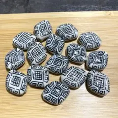陶器ビーズ とんぼ玉 雷紋 黒絵 染付 シノワズリ 約27mm 15個 k6