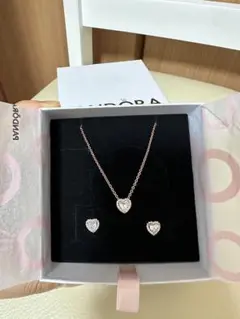 PANDORA パンドラ ハート ピンクゴールド ネックレス ピアス セット