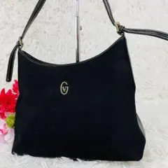 美品✨ワンショルダーバッグ 肩掛け スウェード レザー 黒 ゴールド金具