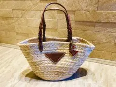 PRADAプラダ ウーブンパーム×レザートートバッグ かごバッグストローバッグ