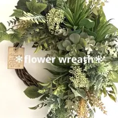 ＊フラワーリース＊　特大　玄関リース　多肉植物とユーカリのナチュラルリース