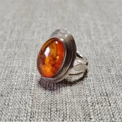 【希少品】琥珀 アンバー 指輪 メンズ 22号