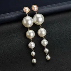 c05 大好評☆ヒット商品 大ぶり5連パールピアス ロングピアス