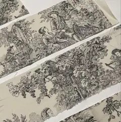 フランス生地 トワルドジュイ ダークグレー系農村風景ハギレ