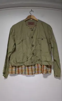 【NO BRAND】オリーブコート チェック柄 M 美品