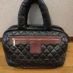美品【シャネル】本革 バッグ 黒×ボルドー