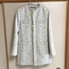 【美品】theory luxe ノーカラージャケット ツイード ホワイト系 S