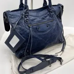 美品☆希少カラー バレンシアガ 2way ショルダーバッグ レザー ブルー 鏡付