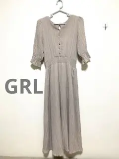 【匿名配送】GRL Vネックシャーリングワッシャー プリーツフレアワンピース M