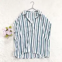 美品★ 【トーナル】 フレンチスリーブ ブラウス シャツ (M) ストライプ