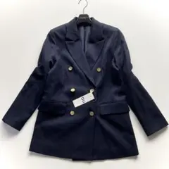 新品 GU 紺ブレ ダブルブレストブレザー 金ボタン 23年 ネイビー 紺色 S