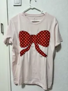 ハンドメイド　赤い水玉リボンTシャツ XL