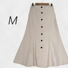 b11244 フレアスカート Mベージュ ミモレ丈 フロントボタン ウエストゴム