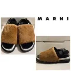 マルニ ブラックレザー ハラコ サンダル