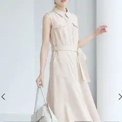 新品　Andemiu サファリシャツノースリーブワンピース ベージュ
