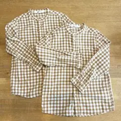 H&M ブラウン・ホワイトチェック 長袖シャツ US 6x