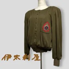 【美品】伊太利屋 イタリヤ エンブレムワッペン ウールアクリルカーディガン