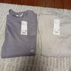 エアリズムコットンオーバーサイズＴシャツ　半袖　74パープル　02ライトグレイ