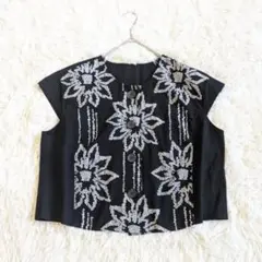 BRILLANTE ベスト カットソー フレンチスリーブ 綿100 花柄モチーフ