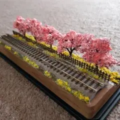 桜の木と鉄道模型の風景