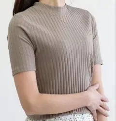 新品　レディース　トップス　半袖　Tシャツ　リブハイネックT　モカ　Lサイズ