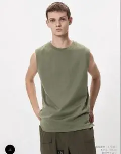 UNIQLO エアリズムコットンノースリーブTシャツ グリーン S