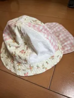 花柄とチェックのパッチワーク帽子 46cm