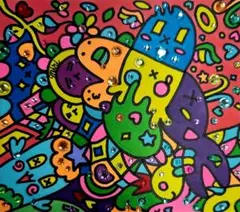 【額縁付き】ポップでカラフルな原画アート／手描きイラスト