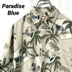 N-5459 Paradise Blue アロハシャツ 椰子の木 シルク混 M
