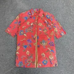 00's vintage アロハ　シャツ　赤　総柄　開襟　トップス　ペイズリー柄