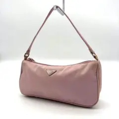PRADA プラダ ハンドバッグ ナイロン ピンク 三角プレート 白タグ