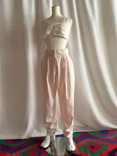 古着 ビンテージ 80s USA ハイウェスト ピンク パンツ スラックス 美品