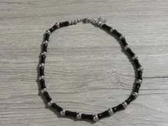 ブラックシルバービーズネックレス