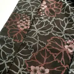 アンティーク 花葉模様 茶系 正絹 着物 i-2484a