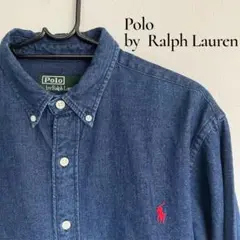 美品 赤ポニー刺繍 Polo by Ralph Lauren デニムシャツ 長袖