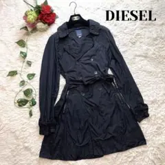 【美シルエット✨】ディーゼル ナイロン トレンチコート ベルト付 Aライン 黒