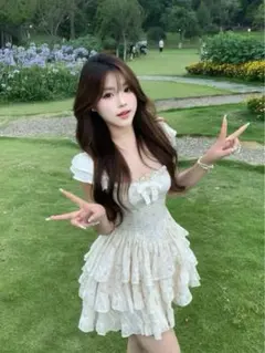 胸元リボン付ミニフレアワンピース デート女子会お出かけに最適！