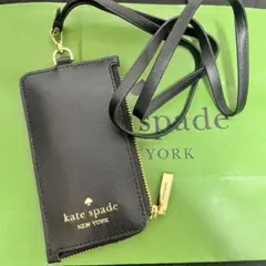 ケイトスペード フラグメントケース カードホルダー ネックストラップ 黒