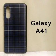 Galaxy A41 カバー ブルー チェック 青