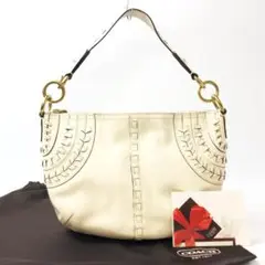 8B378/コーチ/レザーハンドバッグ/ホワイト/白/ゴールド金具/通勤通学