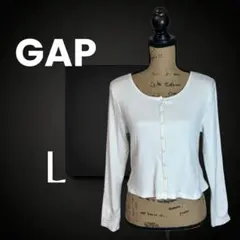 美品✨【GAP】コットンリブクロップド丈カットソー　薄手　春秋　ホワイト　L