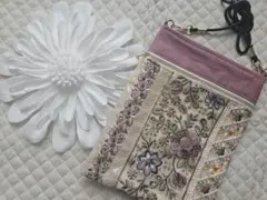 【41】インド刺繍リボンサコッシュ(紐なし)