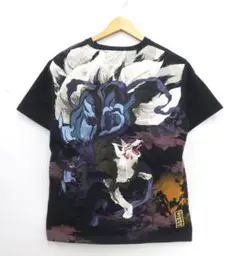 美品 絡繰魂 212060 九尾化け狐 刺繍 Tシャツ 半袖 ブラック