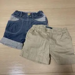 デニムとベージュのショートパンツ2点セット
