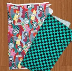鬼滅の刃　端切れ　残布　キャラクター柄とチェック柄の生地セット