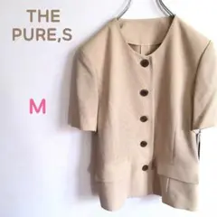 ノーカラージャケット❤️半袖ジャケット【M】シンプル オフィス トップス