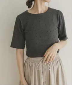 ITEMS URBAN RESEARCH 5分袖　リブ　Tシャツ　チャコール