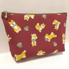 柴犬さんのおさんぽ ハンドメイド ポーチ 化粧ポーチ ファスナーポーチ 豆柴