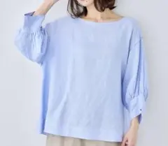 人気商品　スタディオクリップ　リネン100% ワイドカフスブラウス サックス